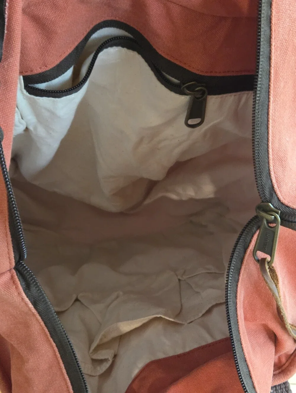 Duluth Trading Co Salmon Pinkl Canvas Tote‎ with Brown Straps